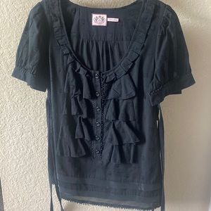 Juicy Couture black blouse.  Scoop neck, ruffles, size 4. Tie at waist.